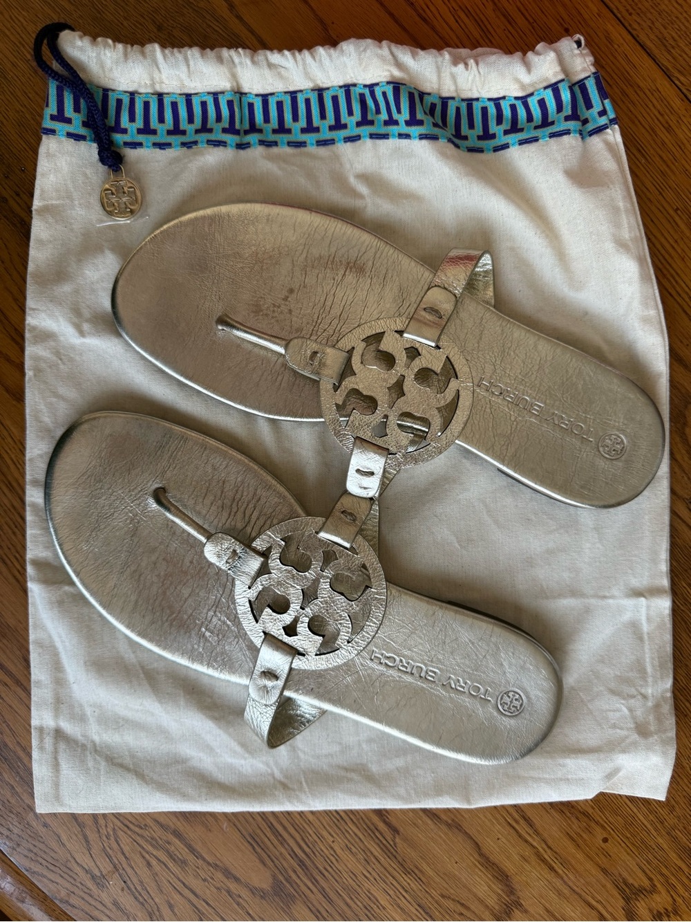 Tory Burch Gold Logo Thong Sandals